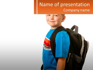 A Young Boy With A Back Pack On His Back PowerPoint Template