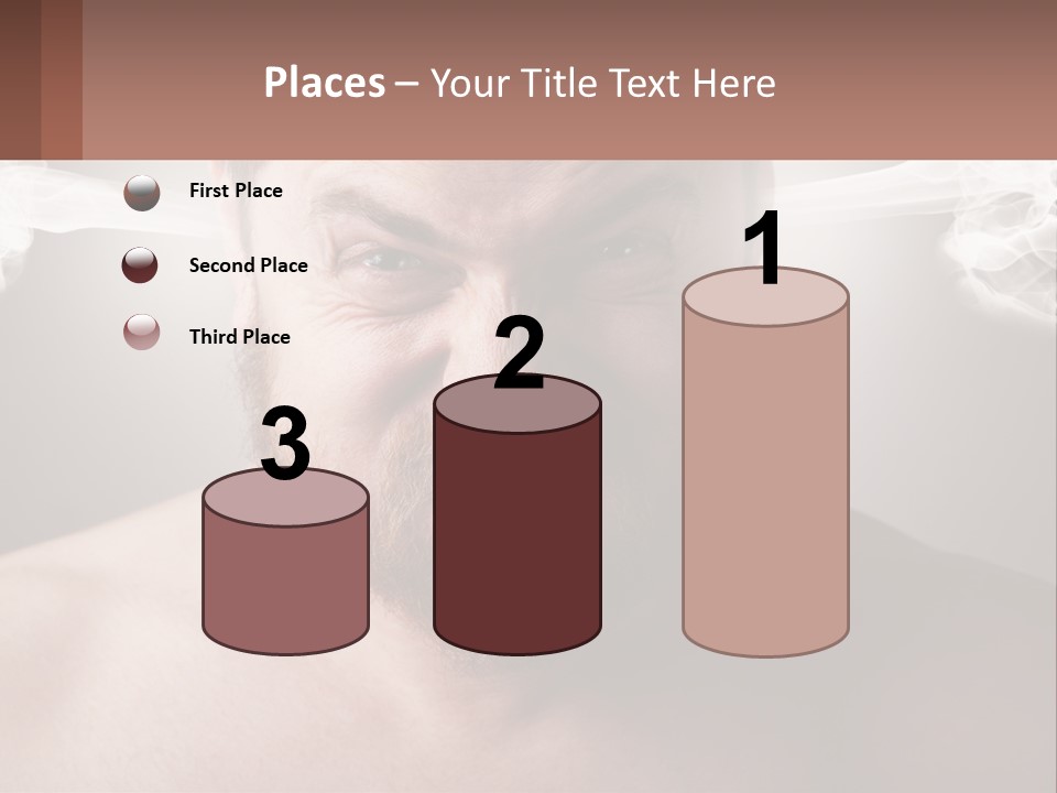 A Man With A Beard And No Shirt Is Making A Face With Smoke Coming Out PowerPoint Template