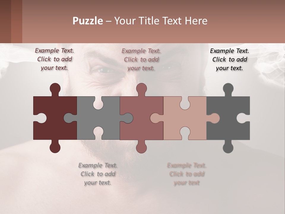 A Man With A Beard And No Shirt Is Making A Face With Smoke Coming Out PowerPoint Template