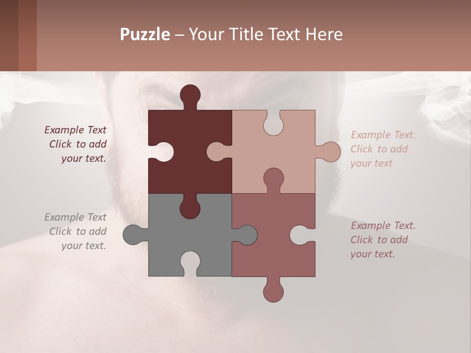 A Man With A Beard And No Shirt Is Making A Face With Smoke Coming Out PowerPoint Template