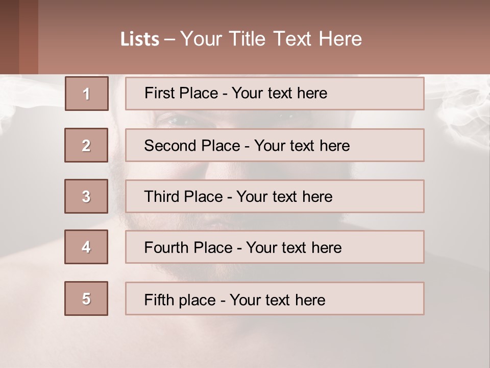 A Man With A Beard And No Shirt Is Making A Face With Smoke Coming Out PowerPoint Template