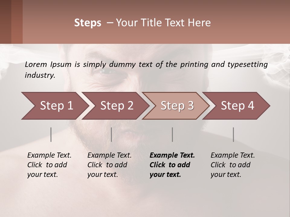 A Man With A Beard And No Shirt Is Making A Face With Smoke Coming Out PowerPoint Template