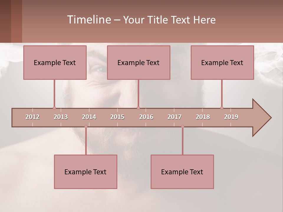A Man With A Beard And No Shirt Is Making A Face With Smoke Coming Out PowerPoint Template