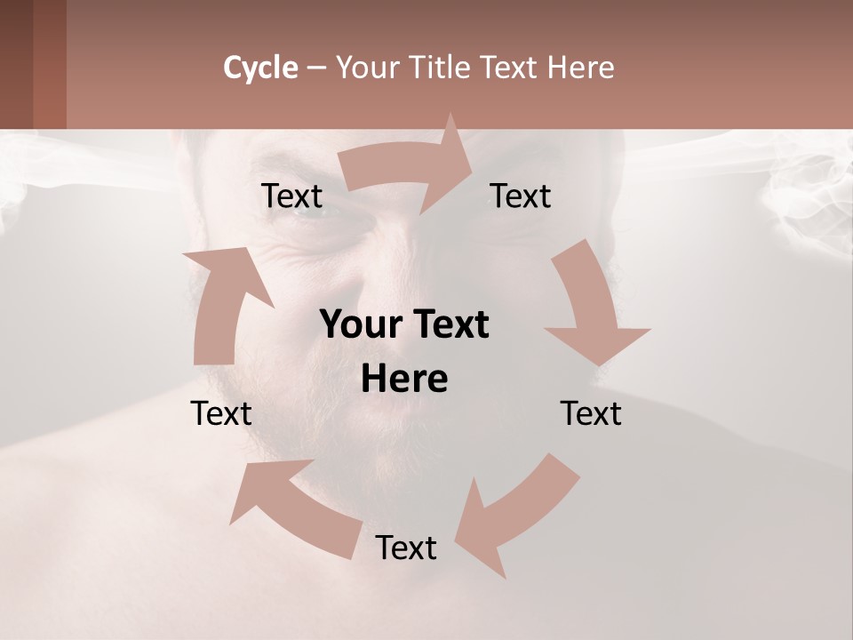 A Man With A Beard And No Shirt Is Making A Face With Smoke Coming Out PowerPoint Template