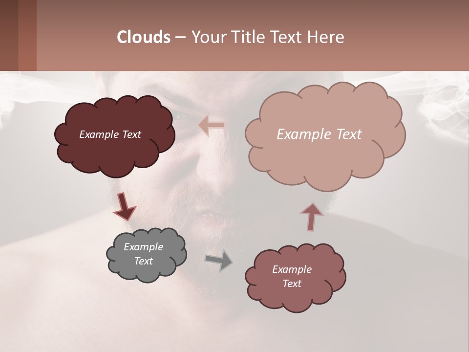A Man With A Beard And No Shirt Is Making A Face With Smoke Coming Out PowerPoint Template