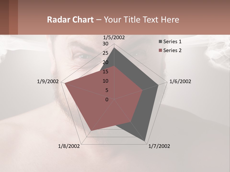 A Man With A Beard And No Shirt Is Making A Face With Smoke Coming Out PowerPoint Template