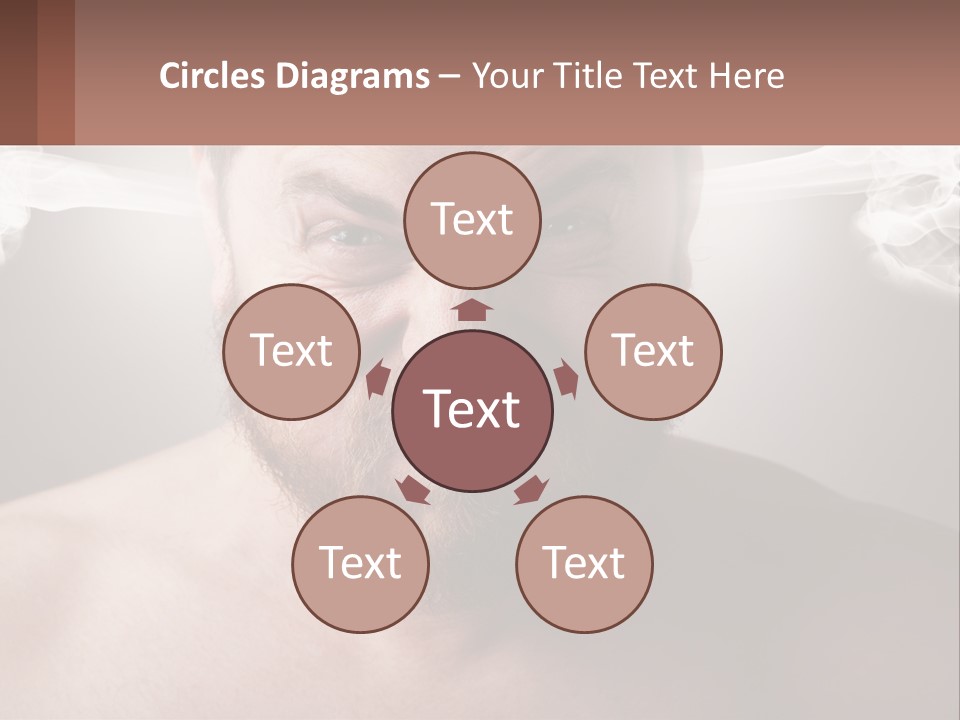 A Man With A Beard And No Shirt Is Making A Face With Smoke Coming Out PowerPoint Template