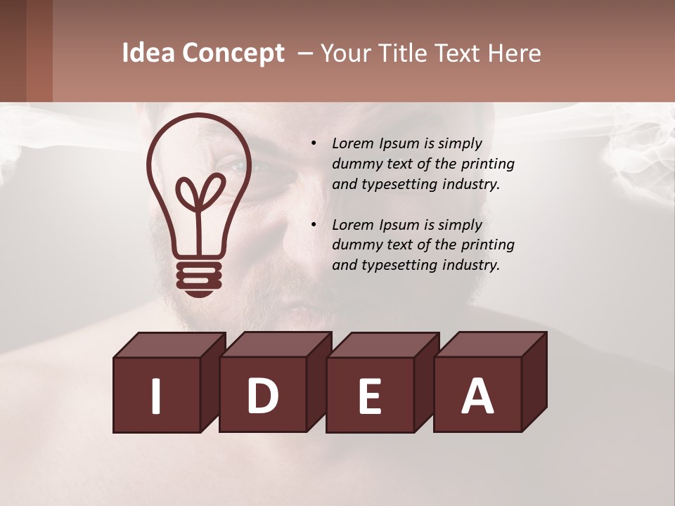 A Man With A Beard And No Shirt Is Making A Face With Smoke Coming Out PowerPoint Template