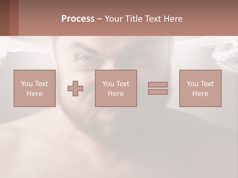A Man With A Beard And No Shirt Is Making A Face With Smoke Coming Out PowerPoint Template