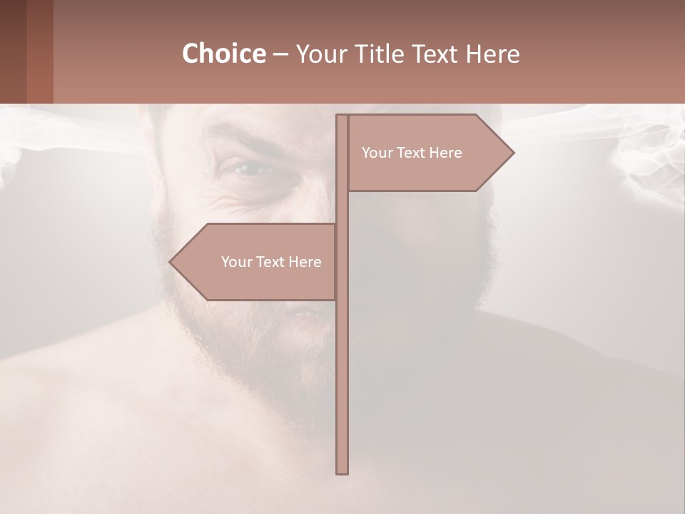A Man With A Beard And No Shirt Is Making A Face With Smoke Coming Out PowerPoint Template