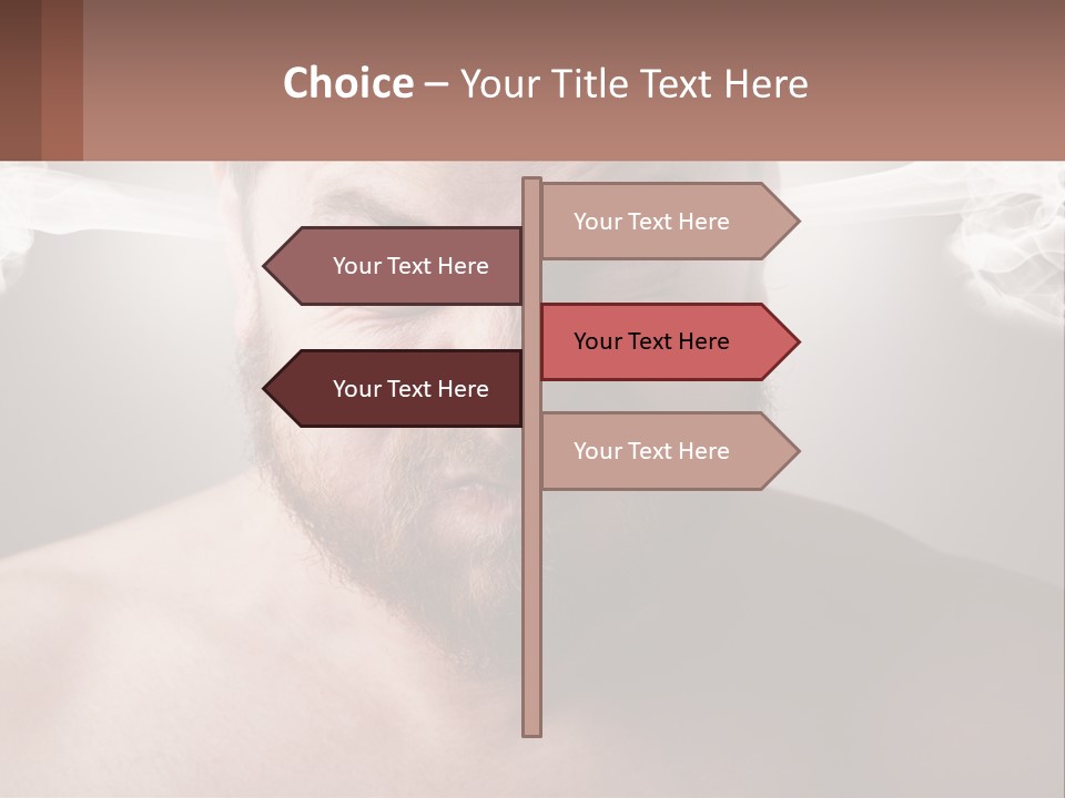 A Man With A Beard And No Shirt Is Making A Face With Smoke Coming Out PowerPoint Template