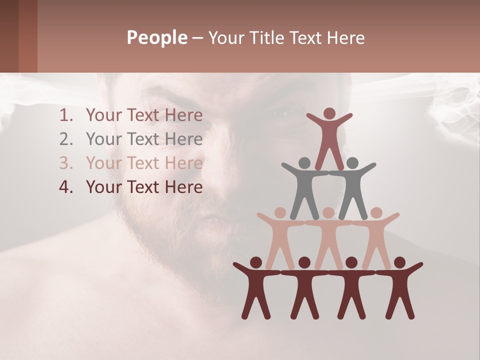 A Man With A Beard And No Shirt Is Making A Face With Smoke Coming Out PowerPoint Template