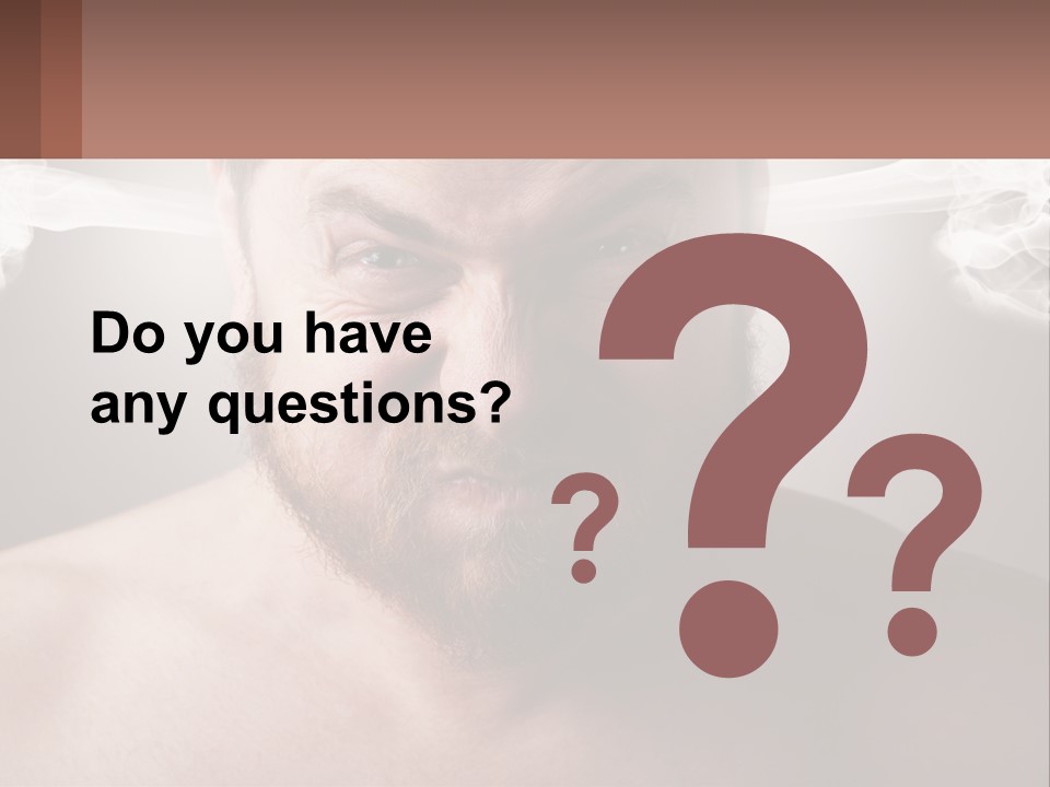 A Man With A Beard And No Shirt Is Making A Face With Smoke Coming Out PowerPoint Template