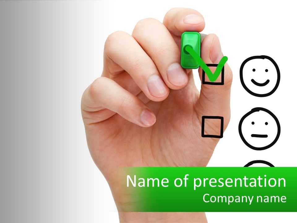 A Hand Writing On A White Board With A Green Marker PowerPoint Template