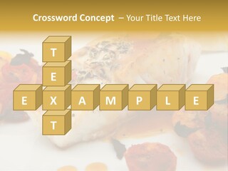 A White Plate Topped With Fish And Vegetables PowerPoint Template