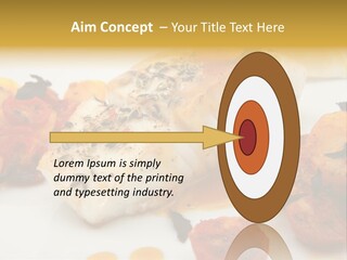 A White Plate Topped With Fish And Vegetables PowerPoint Template
