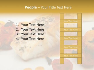 A White Plate Topped With Fish And Vegetables PowerPoint Template