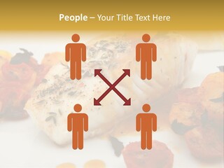 A White Plate Topped With Fish And Vegetables PowerPoint Template