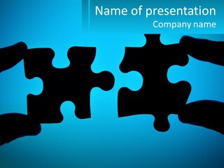 Two Hands Holding Pieces Of A Jigsaw Puzzle PowerPoint Template