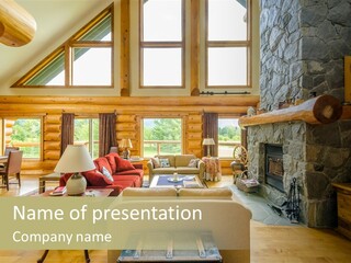 A Living Room Filled With Furniture And A Fire Place PowerPoint Template