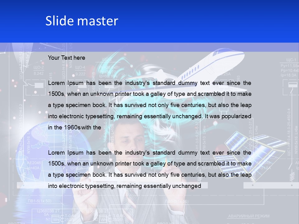 A Man In A Business Suit Is Pointing At Something PowerPoint Template