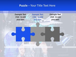 A Man In A Business Suit Is Pointing At Something PowerPoint Template