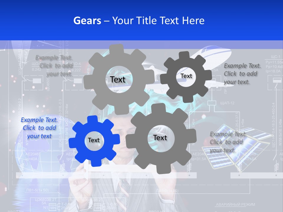 A Man In A Business Suit Is Pointing At Something PowerPoint Template