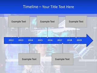 A Man In A Business Suit Is Pointing At Something PowerPoint Template