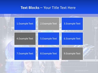 A Man In A Business Suit Is Pointing At Something PowerPoint Template