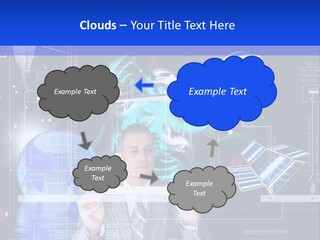 A Man In A Business Suit Is Pointing At Something PowerPoint Template