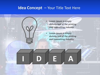 A Man In A Business Suit Is Pointing At Something PowerPoint Template