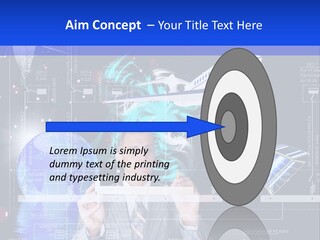 A Man In A Business Suit Is Pointing At Something PowerPoint Template