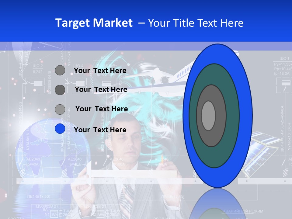 A Man In A Business Suit Is Pointing At Something PowerPoint Template