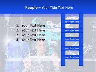 A Man In A Business Suit Is Pointing At Something PowerPoint Template