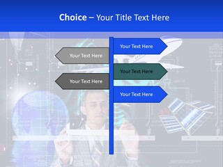 A Man In A Business Suit Is Pointing At Something PowerPoint Template