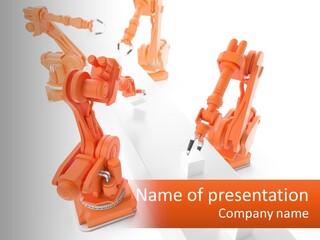 A Group Of Orange Robots On A White Surface PowerPoint Template