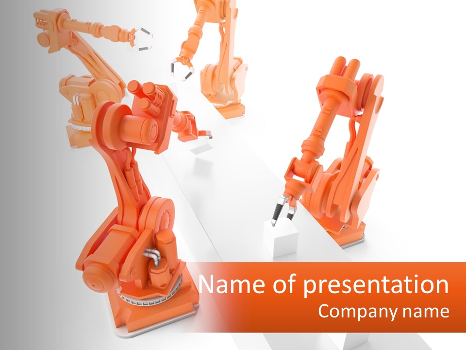 A Group Of Orange Robots On A White Surface PowerPoint Template