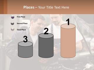 Two Men Looking At A Clipboard In Front Of A Car PowerPoint Template