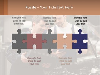Two Men Looking At A Clipboard In Front Of A Car PowerPoint Template