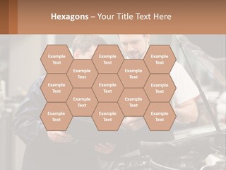 Two Men Looking At A Clipboard In Front Of A Car PowerPoint Template