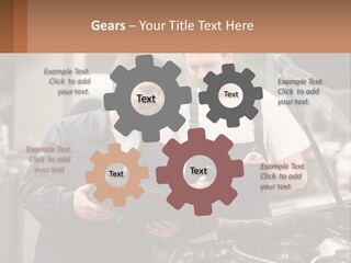 Two Men Looking At A Clipboard In Front Of A Car PowerPoint Template