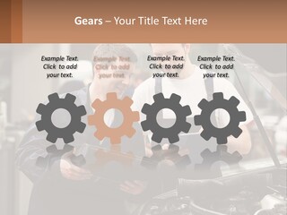 Two Men Looking At A Clipboard In Front Of A Car PowerPoint Template