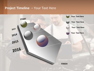 Two Men Looking At A Clipboard In Front Of A Car PowerPoint Template