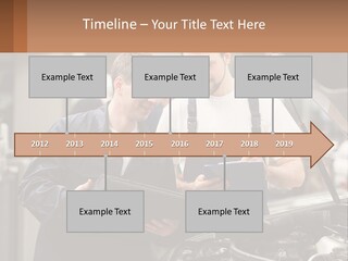 Two Men Looking At A Clipboard In Front Of A Car PowerPoint Template