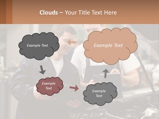 Two Men Looking At A Clipboard In Front Of A Car PowerPoint Template