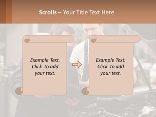Two Men Looking At A Clipboard In Front Of A Car PowerPoint Template