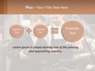 Two Men Looking At A Clipboard In Front Of A Car PowerPoint Template