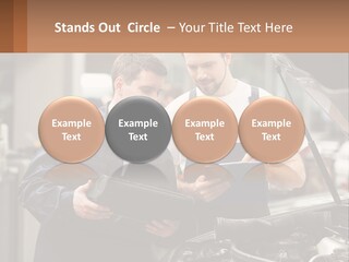 Two Men Looking At A Clipboard In Front Of A Car PowerPoint Template