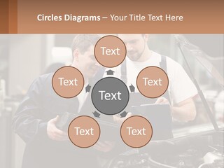 Two Men Looking At A Clipboard In Front Of A Car PowerPoint Template