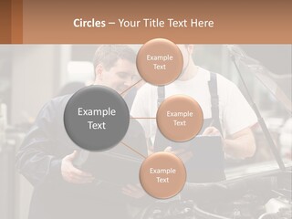 Two Men Looking At A Clipboard In Front Of A Car PowerPoint Template